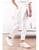 Pantaloni albi cu talie înaltă cu stele, slouchy fit RR7689 - Magazin online - Boutique